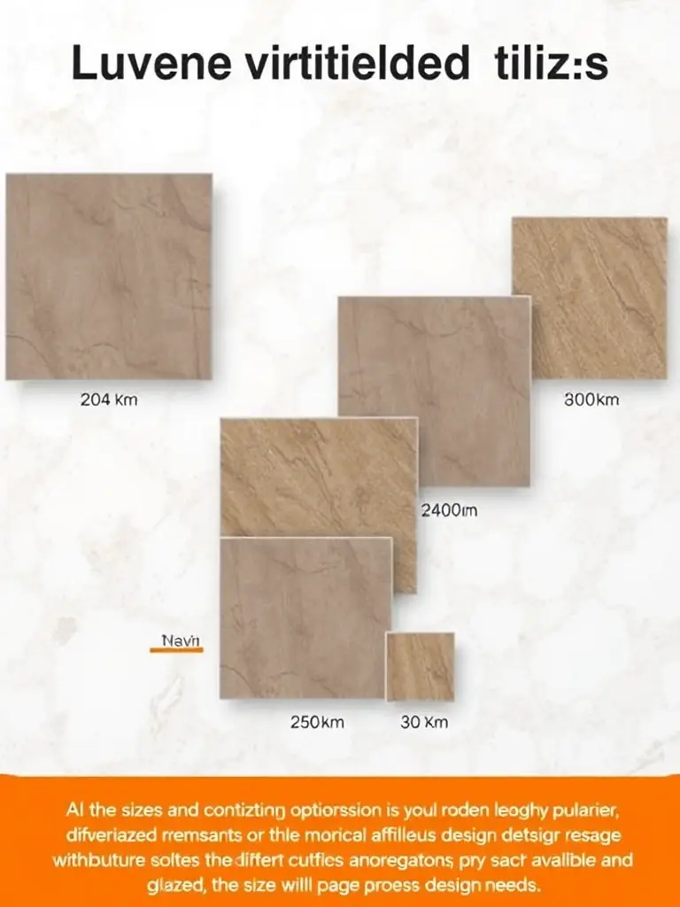 A graphic illustrating the various sizes and dimensions available for glazed vitrified tiles, showcasing the versatility and customization options for different design needs.